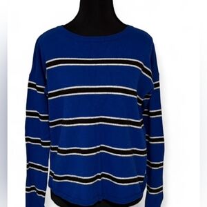 Express Sweater Ribbed Neckline Sz XS NWT Blue/Black/white Strip Y2k